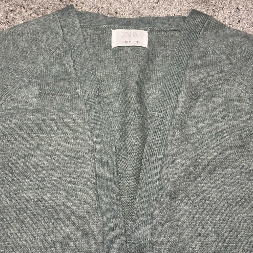 Zara Kids Girls Cozy Open Front Duster Cardigan, Sage Green - Youth 13/14 - Picture 2 of 10